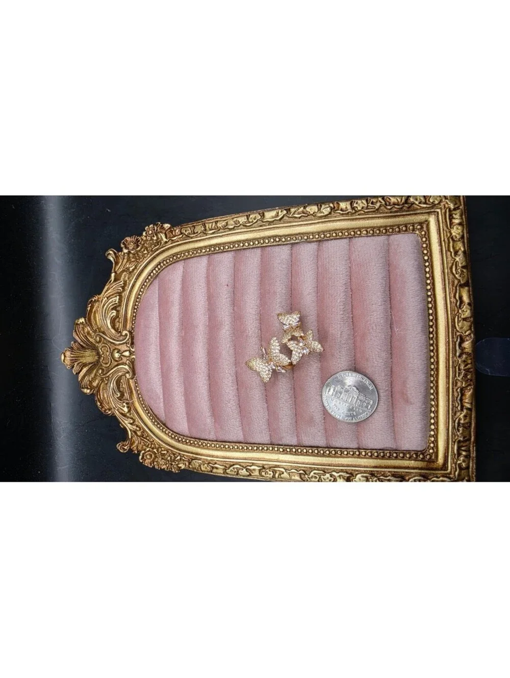 Adjustable Butterfly Ring Size 7.5 with Sparkling Zirconia